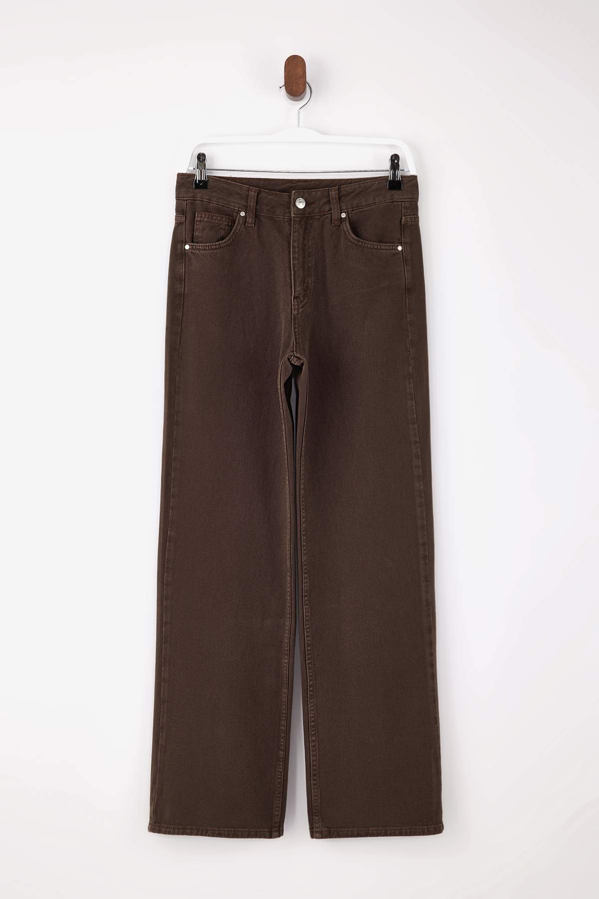 Kahverengi %100 Pamuk Yıkama Efekli Normal Bel Wide Leg Jeans TWOSS26JE00058