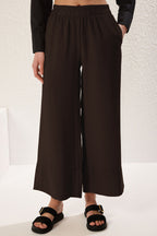Trendyolmilla Vizon Modal Cep Detaylı Wide Leg/Geniş Paça Pileli Dokuma Pantolon TWOSS25PL00081 Palazzo