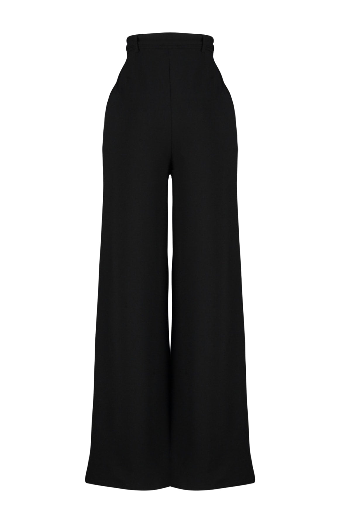 Trendyolmilla Koyu Kahverengi Kemerli Wideleg/Geniş Paça Yüksek Bel Smart Krep Kumaş Örme Pantolon TWOSS23PL00330