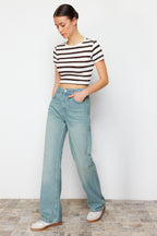 Mavi Soluk Efekt Vintage Yüksek Bel Wide Leg Geniş Paça %100 Pamuk Non-Stretch Jeans TWOSS23JE00166