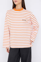 Teen Turuncu Çizgili Slogan Sırt Baskılı Oversize/Geniş Kalıp İnce Örme Sweatshirt TWOAW26SW00193