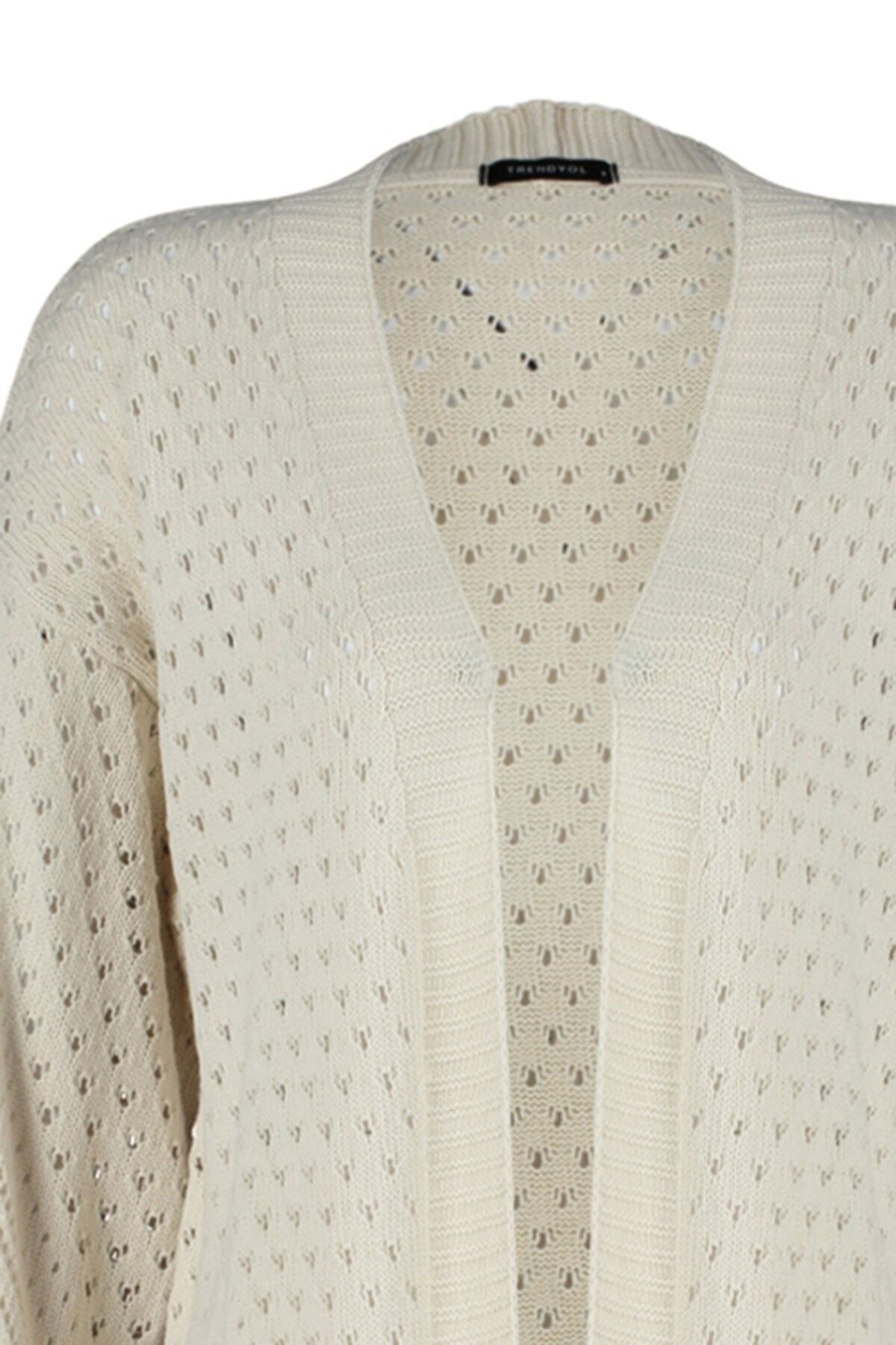 Taş Geniş Kalıp Midi Ajurlu/Delikli Triko Hırka TWOAW24HI00331