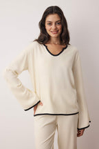 Ekru Viskon Dokuma Pijama Takımı THMAW26PT00226