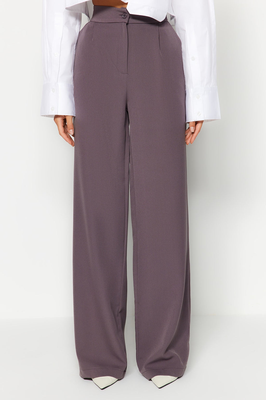Trendyolmilla Antrasit Wide Leg/Geniş Paça Dokuma Kumaş Pantolon TWOAW22PL0139