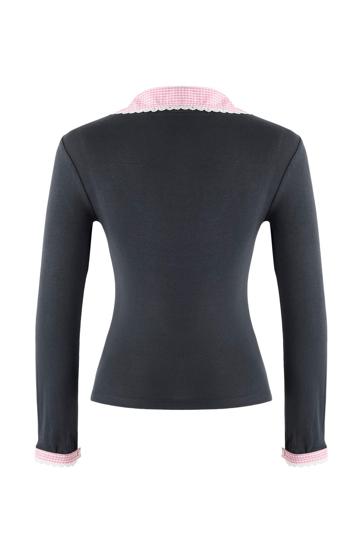 Trendyolmilla Kahverengi Ekose/Kareli Fitted/Vücuda Oturan Dokuma Detaylı Örme Bluz TWOAW26BZ00008