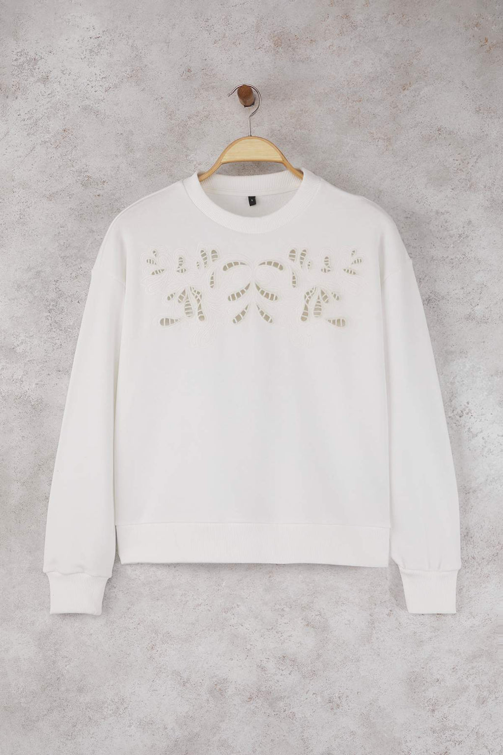 Ekru Nakışlı Regular/Normal Kalıp Örme Sweatshirt TWOAW26SW00011