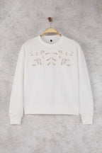 Ekru Nakışlı Regular/Normal Kalıp Örme Sweatshirt TWOAW26SW00011