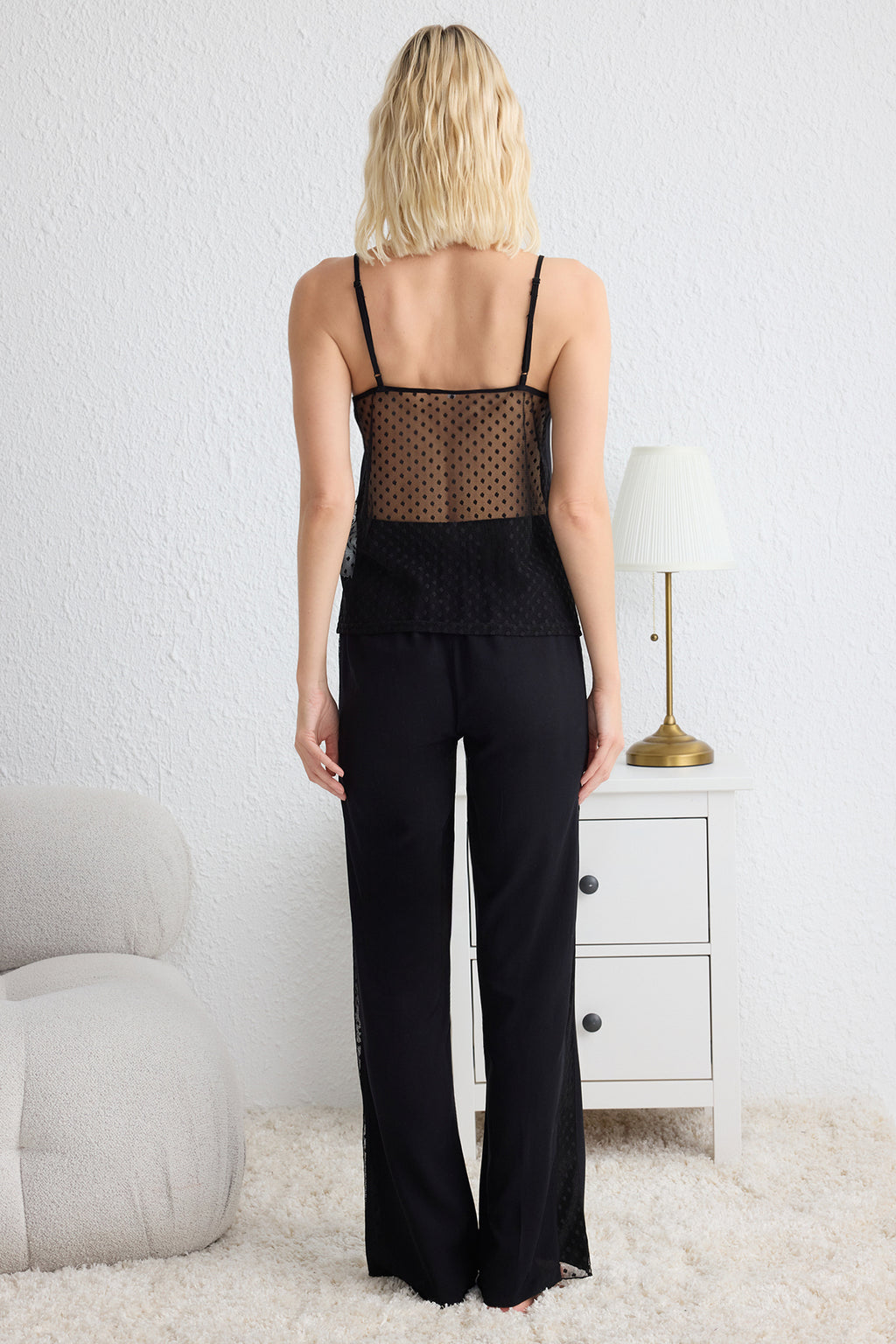 Trendyolmilla Bordo Puantiyeli Dantel Detaylı İp Askılı Dokuma Pijama Takımı THMSS25PT00128