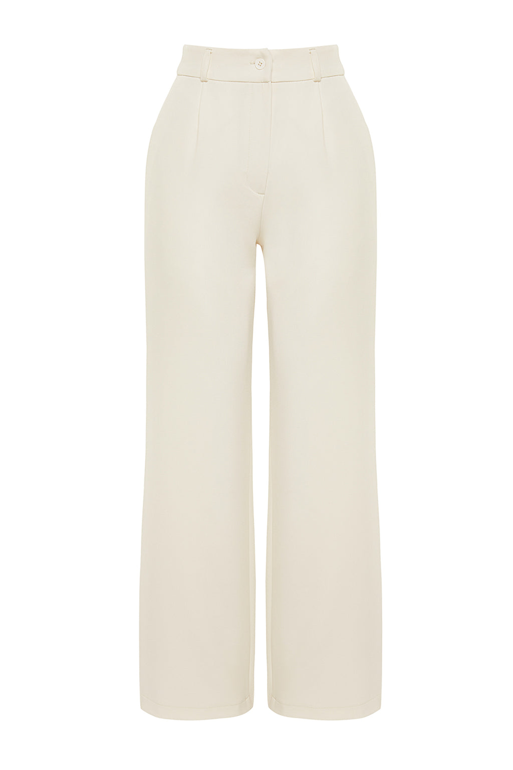 Trendyolmilla Ekru Yüksek Bel Wide Leg/Geniş Paça Pilili Dokuma Kumaş Pantolon TWOAW21PL0076