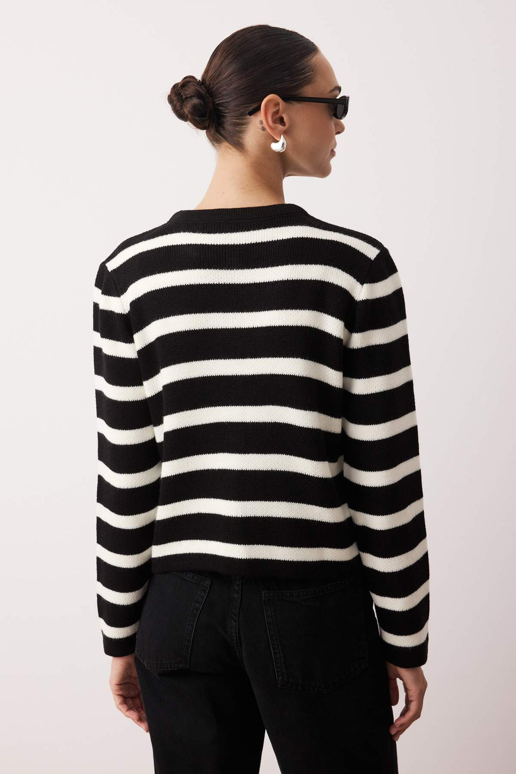 Trendyolmilla Indigo Çizgili Basic Ceket Görünümlü Triko Hırka TWOAW24HI00091