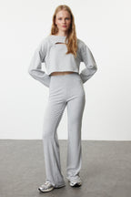 Trendyolmilla Kahverengi Wide Leg/İspanyol Paça Yüksek Bel İnterlok Esnek Örme Pantolon TWOAW25PL00006