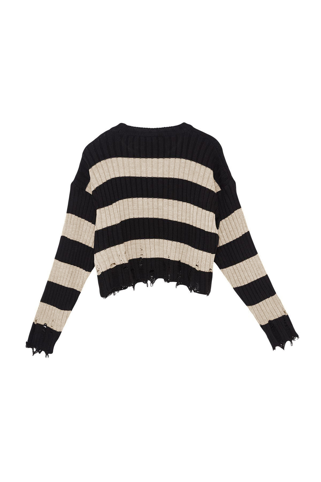 Trendyolmilla Siyah Crop Geniş Kalıp Çizgili Triko Kazak TWOAW24KZ00905