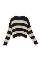 Trendyolmilla Siyah Crop Geniş Kalıp Çizgili Triko Kazak TWOAW24KZ00905