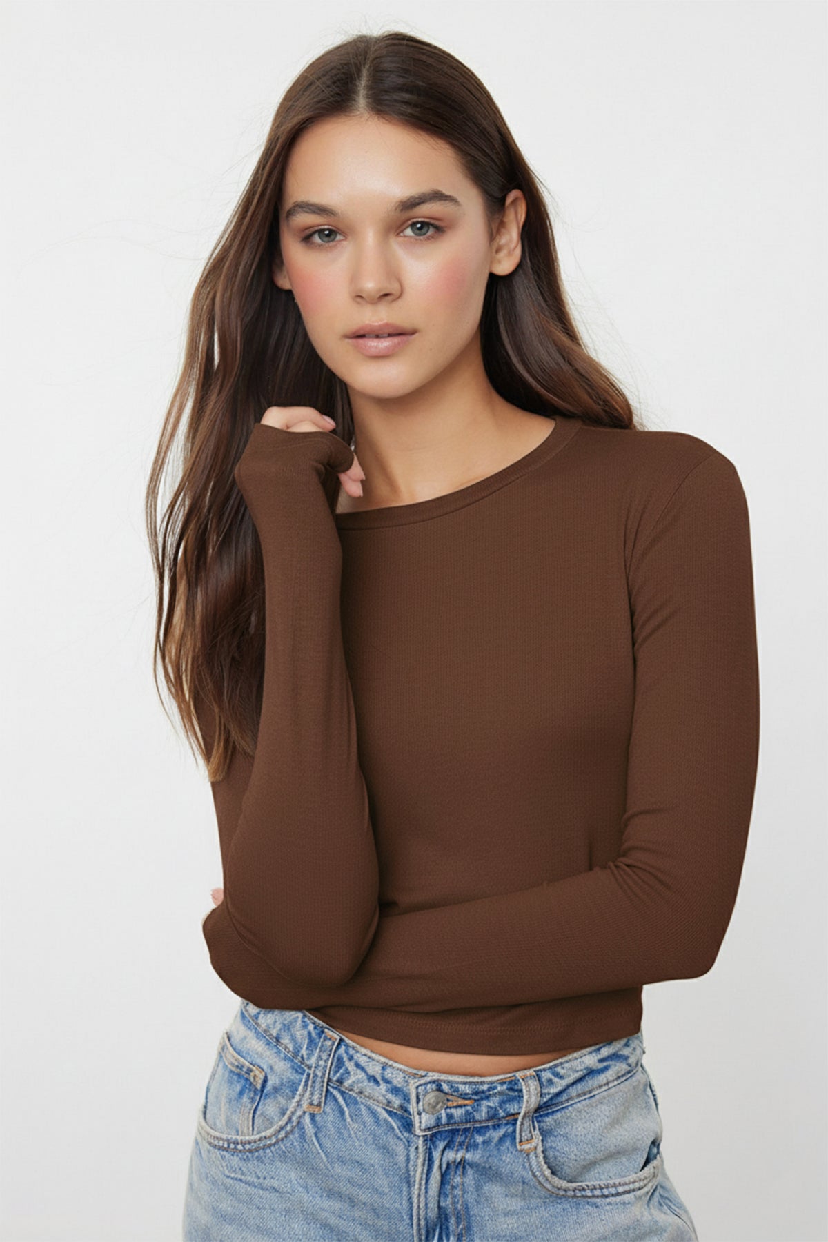 Trendyolmilla Açık Pembe Premium Viskon Bisiklet Yaka Crop Esnek Örme Bluz TWOAW24BZ00116