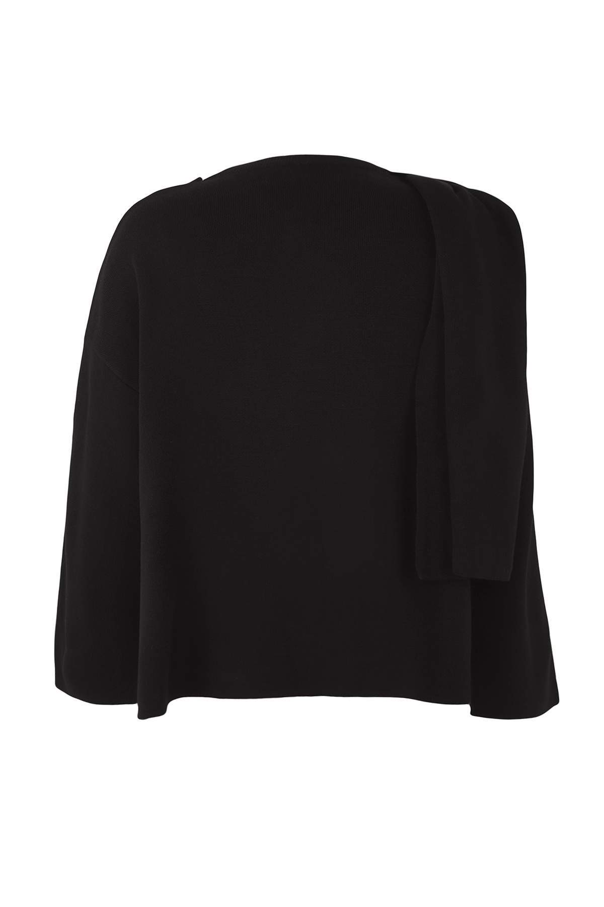Trendyolmilla Vücut Seçmeyen Siyah Süper Oversize/Geniş Kalıp Şal Detaylı Triko Panço TWOAW26KZ00160