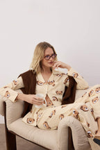 Trendyolmilla Koyu Yeşil %100 Pamuklu Tavşan Desenli Gömlek-Pantolon Örme Pijama Takımı THMAW24PT00002