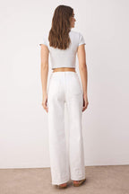 Trendyolmilla Kırmızı Yüksek Bel Nervür Detaylı Paça Kesikli Comfort/Esnek Wide Leg Jeans TWOSS25JE00310