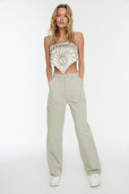 Trendyolmilla Siyah Cep Detaylı Yüksek Bel Wide Leg Jeans TWOAW22JE0595
