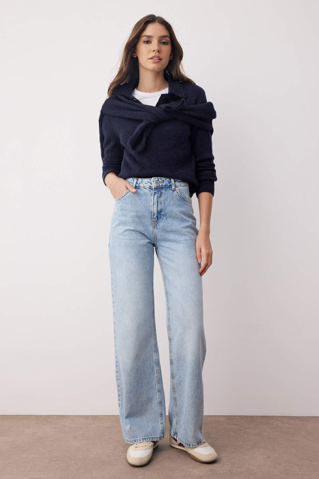 Trendyolmilla Koyu Mavi  Yüksek Bel Wide Leg Jeans TWOAW26JE00074