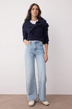 Trendyolmilla Koyu Mavi  Yüksek Bel Wide Leg Jeans TWOAW26JE00074