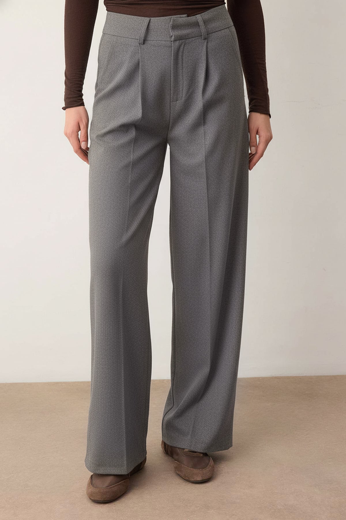 Trendyolmilla Kahvereng Kalın Tuşeli Wideleg Geniş Paça Dokuma Pantolon TWOAW26PL00160