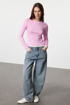 Trendyolmilla Pembe Renk Bloklu Fitted/Vücuda Oturan Viskon/Yumuşak Kumaşlı Esnek Örme Bluz TWOAW25BZ00114