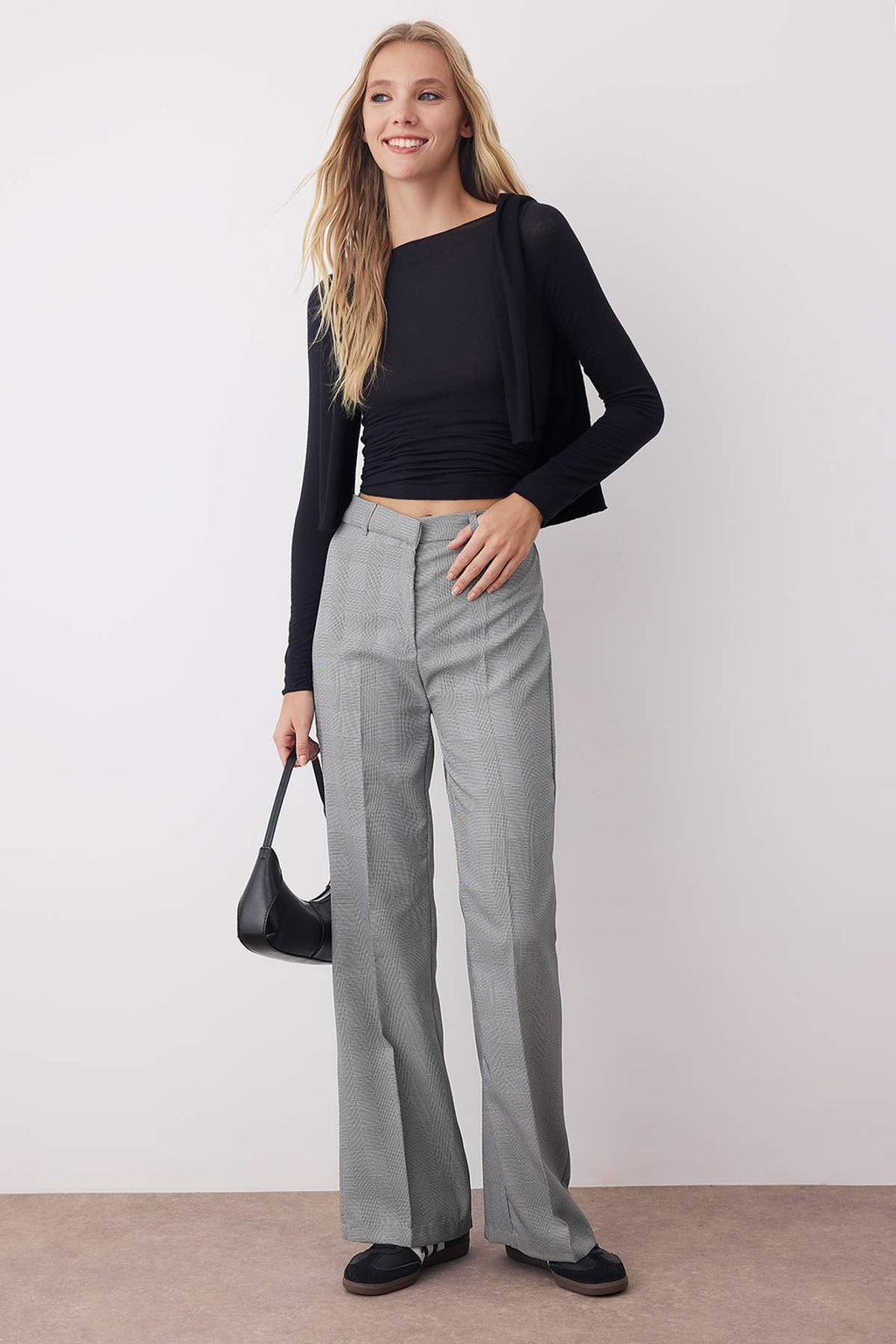 Gri Ekoseli Flare Bootcut Kumaş Pantolon TWOAW26PL00067