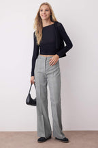 Gri Ekoseli Flare Bootcut Kumaş Pantolon TWOAW26PL00067