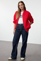 Trendyolmilla Ekru Fermuarlı Oversize/Geniş Kalıp Kalın İçi Polarlı  Örme Sweatshirt TWOAW25SW00122