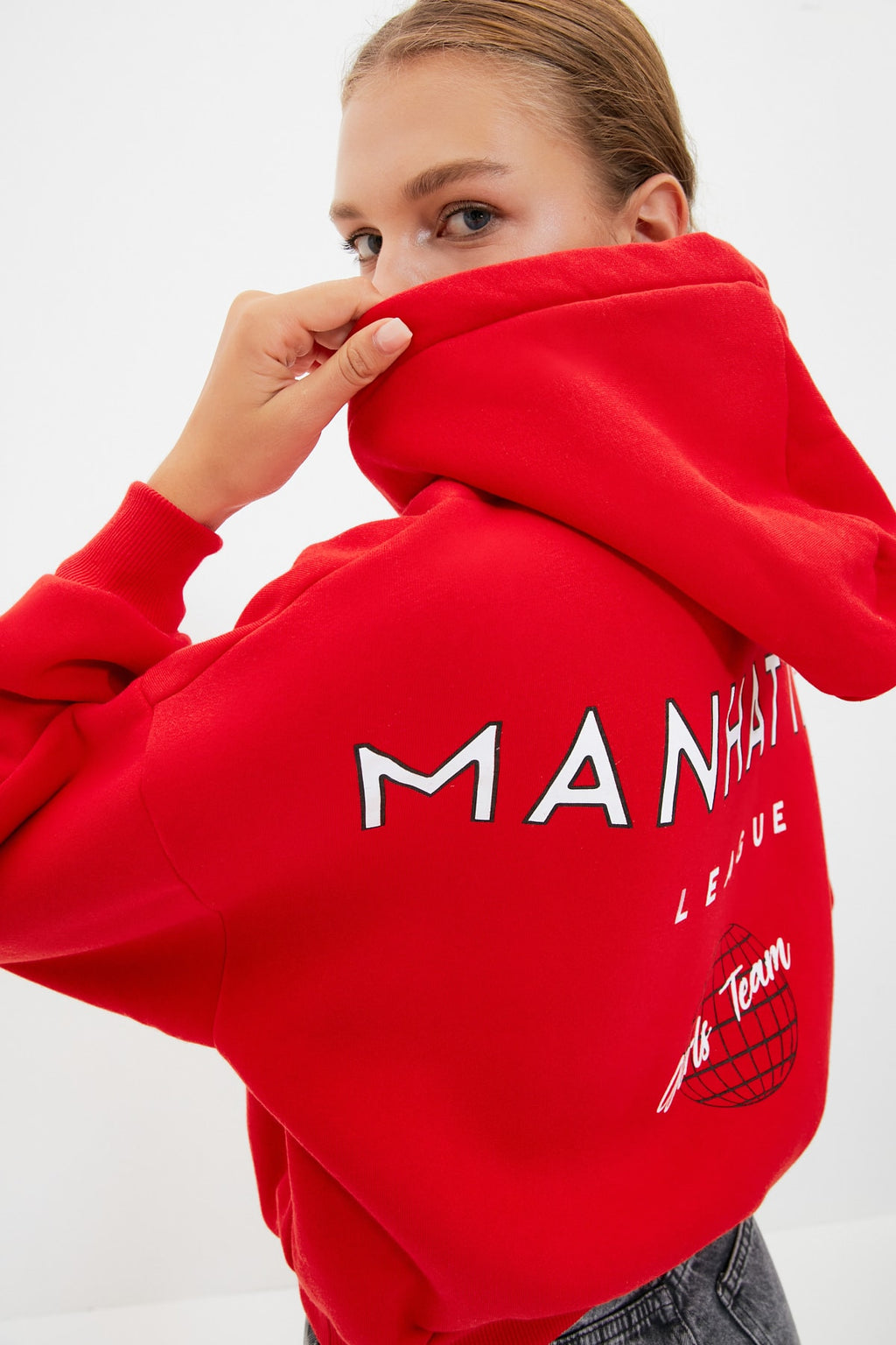 Trendyolmilla Mint Sırt Baskı Detaylı Kapüşonlu Kalın İçi Polarlı Örme Sweatshirt TWOAW22SW0711