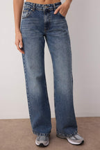 Trendyolmilla Mavi Düşük Bel Geniş Paça Wide Leg %100 Pamuk Non-Stretch Jeans TWOAW26JE00075