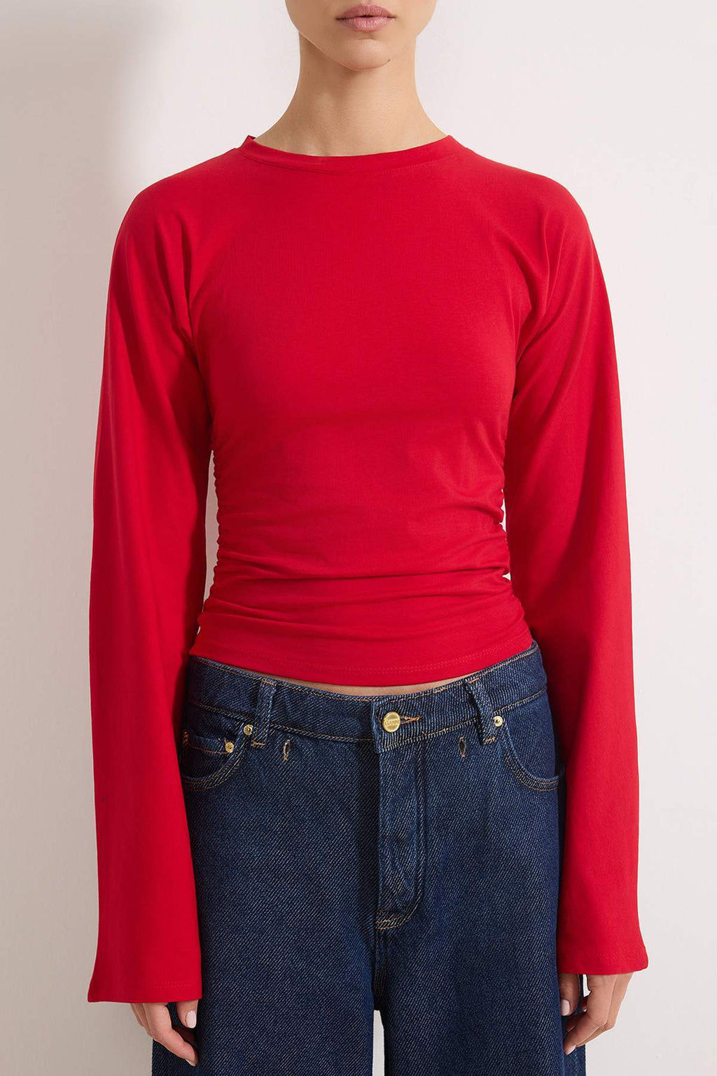 Trendyolmilla Gri İspanyol Kol Büzgü Detaylı Regular/Normal Kalıp Örme Bluz TWOAW26BZ00293