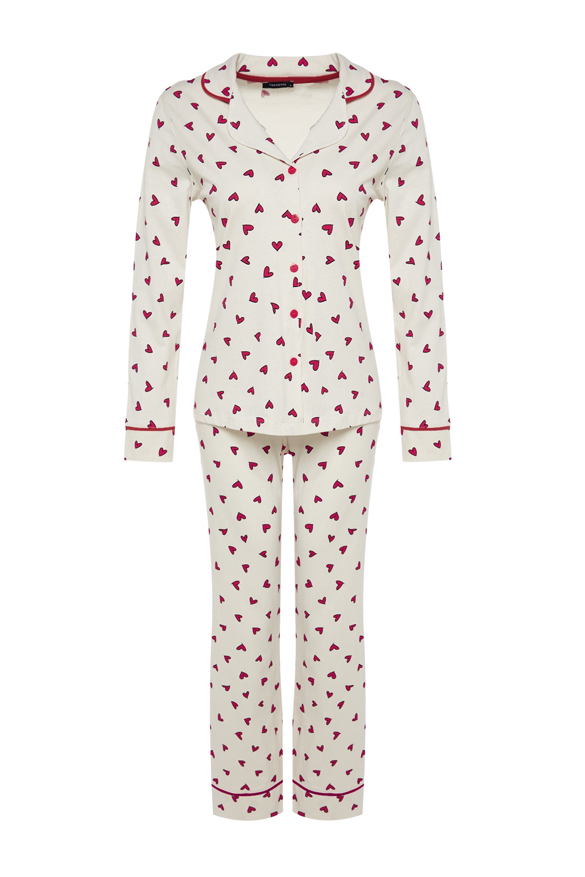 Trendyolmilla Bej %100 Pamuklu Kalpli Biyeli Örme Pijama Takımı THMAW24PT00103