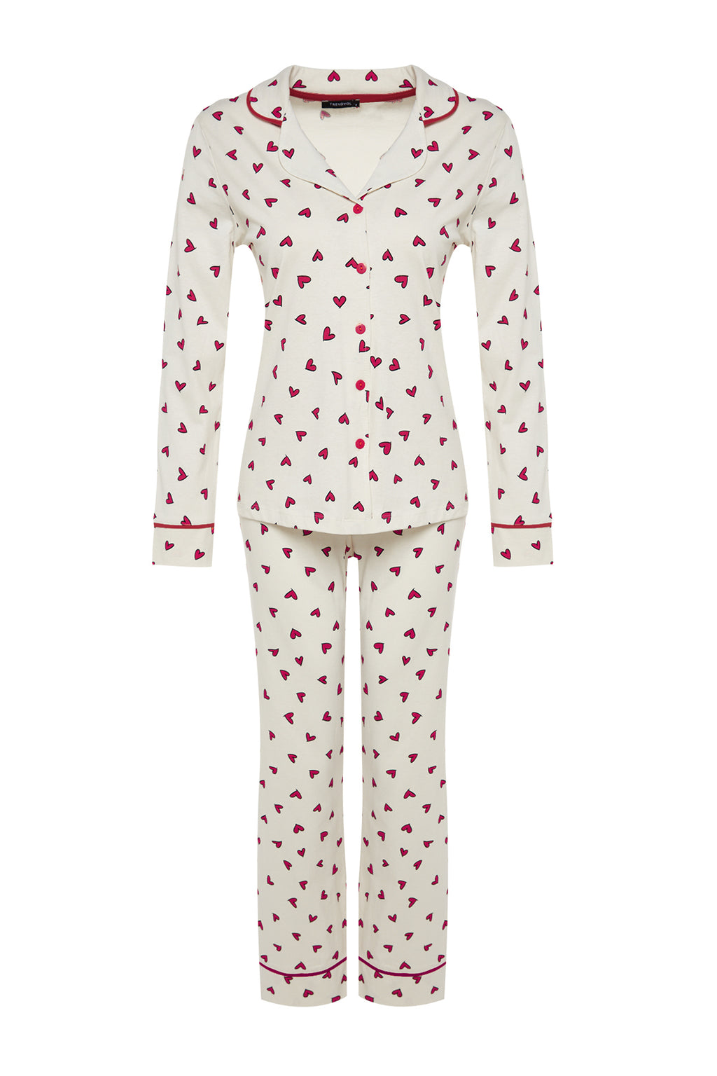Trendyolmilla Bej %100 Pamuklu Kalpli Biyeli Örme Pijama Takımı THMAW24PT00103