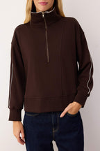Trendyolmilla Bordo Fermuarlı Polo Yaka Şerit Detaylı Regular/Normal Kesim Örme Sweatshirt TWOAW26SW00034