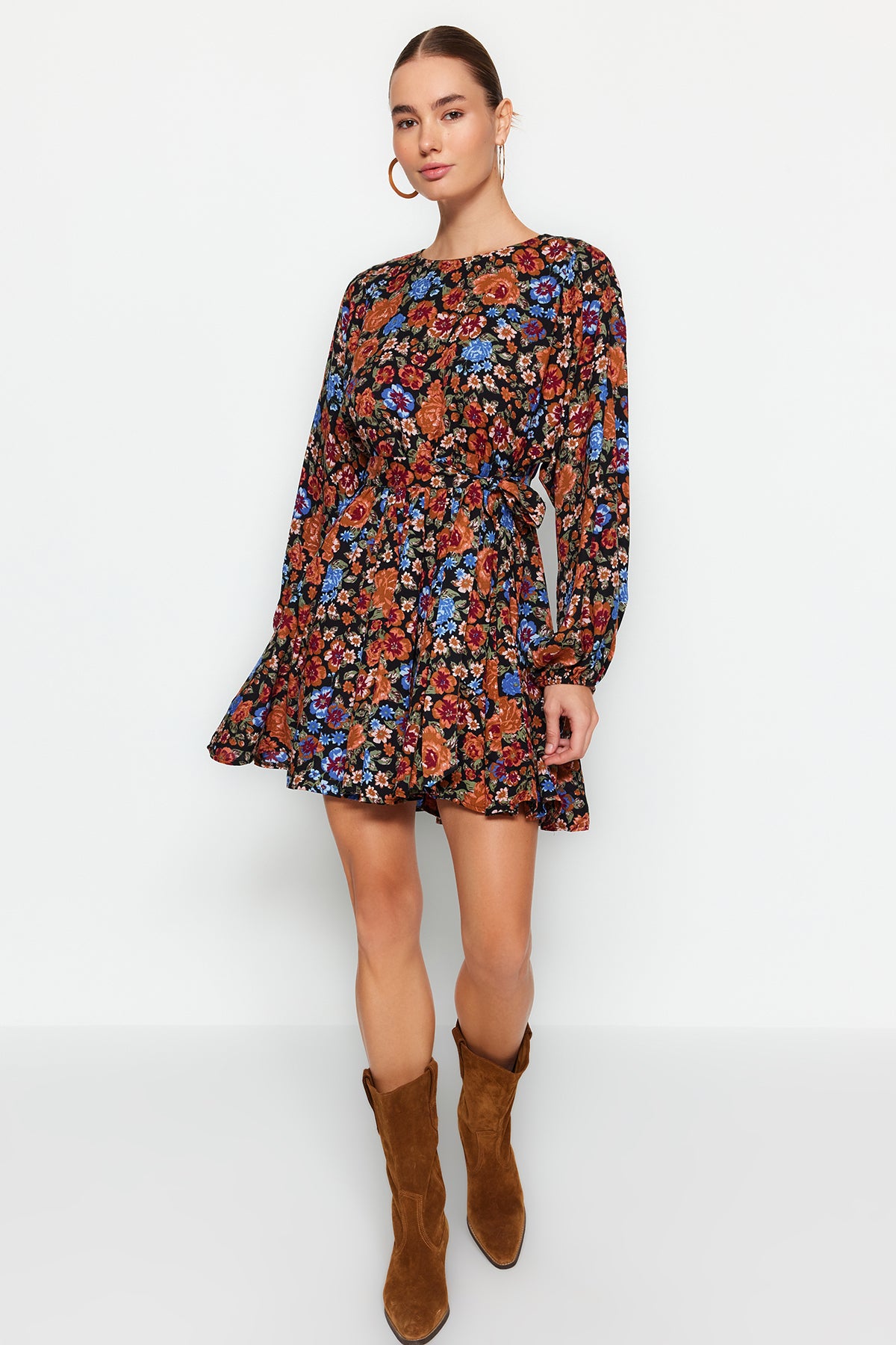 Çok Renkli Kuşaklı Eteği Volanlı Boho Viskon Dokuma Elbise TWOAW24EL00739 Secondary image