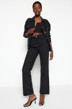Trendyolmilla Kahverengi Taşlı Yüksek Bel Wide Leg Jeans TWOAW23JE00442