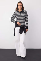 Wardrobe Essentials Siyah Premium/Özel İplik Polo Yaka Triko Kazak | TWOAW26KZ00060