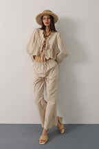Trendyolmilla Taş %100 Pamuk Poplin Paça Detaylı Pantolon TWOSS25PL00133