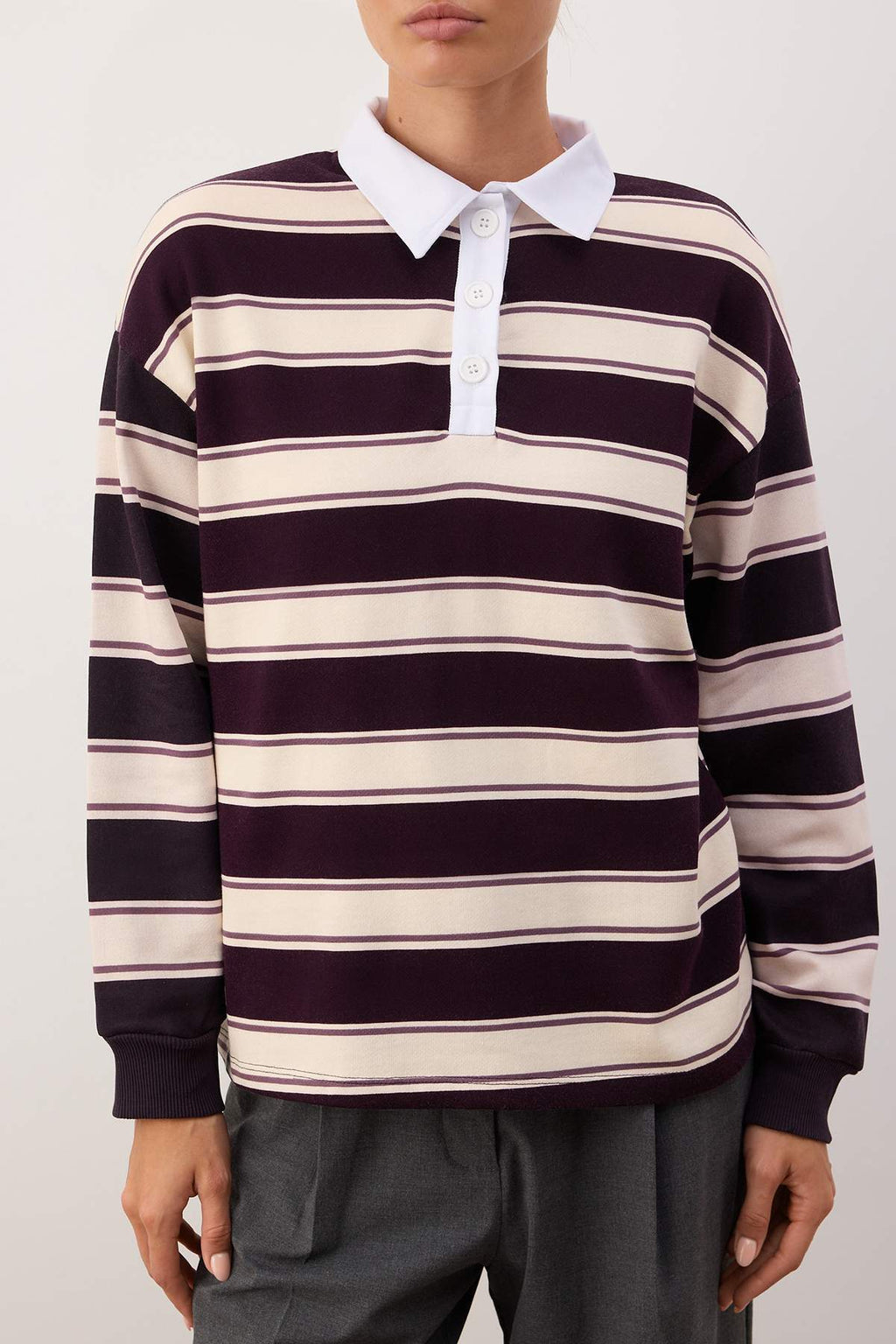 Çok Renkli Çizigli Polo Yaka Oversize/Geniş Kalıp Örme Sweatshirt TWOAW26SW00245