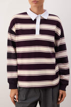 Çok Renkli Çizigli Polo Yaka Oversize/Geniş Kalıp Örme Sweatshirt TWOAW26SW00245