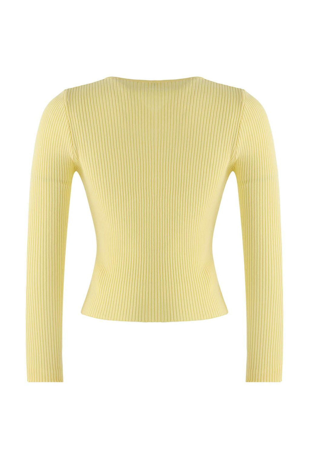 Trendyolmilla Wardrobe Essentials Sarı Merserize Görünümlü Fitilli Triko Hırka | TWOAW26HI00118