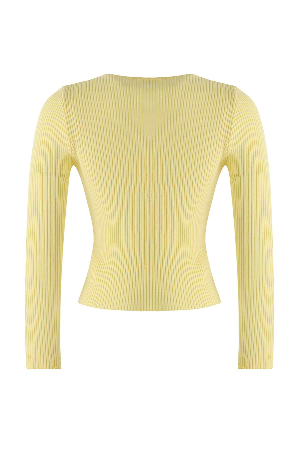 Trendyolmilla Wardrobe Essentials Sarı Merserize Görünümlü Fitilli Triko Hırka | TWOAW26HI00118