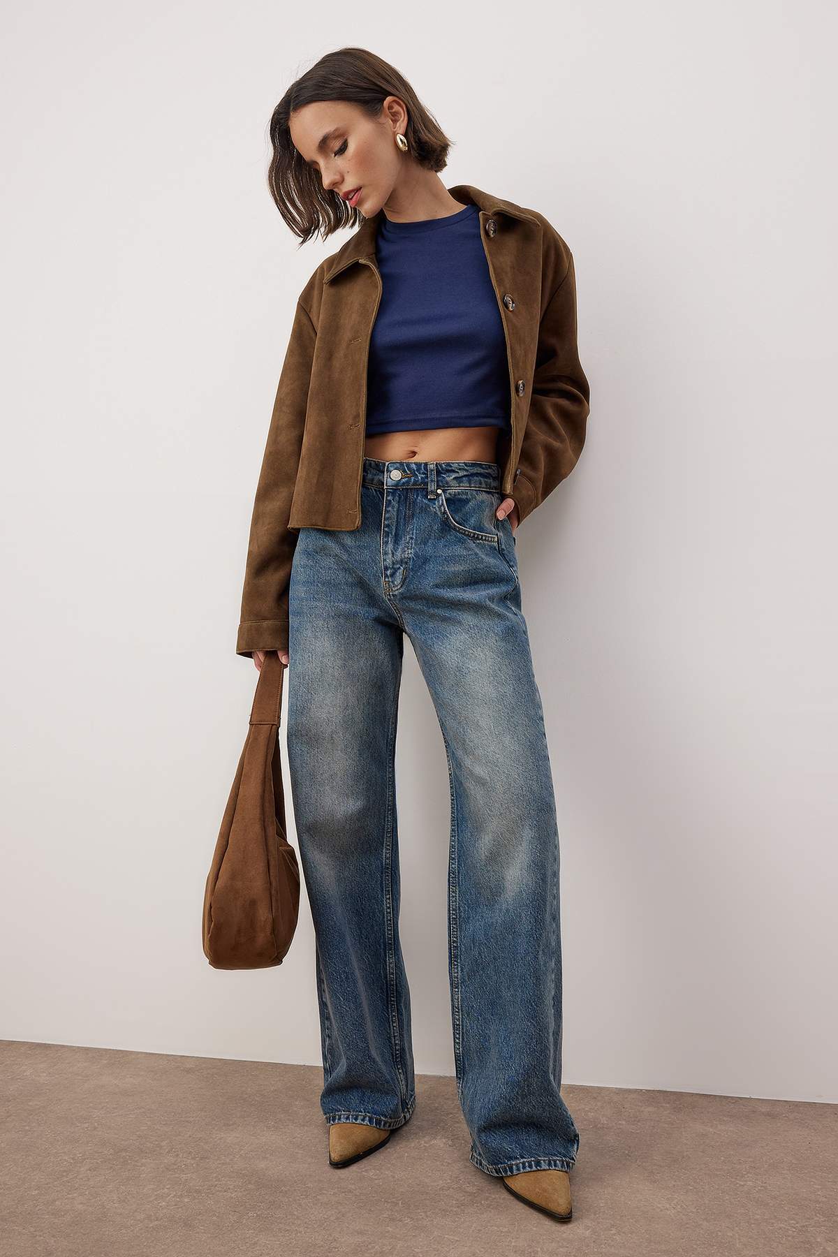 Trendyolmilla Mavi*002 Yüksek Bel Geniş Paça Wide Leg Smoke Jeans TWOAW24JE00075 Main image
