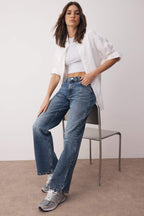 Trendyolmilla Mavi Düşük Bel Geniş Paça Wide Leg %100 Pamuk Non-Stretch Jeans TWOAW26JE00075