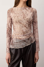 Trendyolmilla Ekru Soyut Animal Kayık Yaka Asimetrik Detaylı Fitted/vücuda Oturan Örme Bluz TWOAW26BZ00128