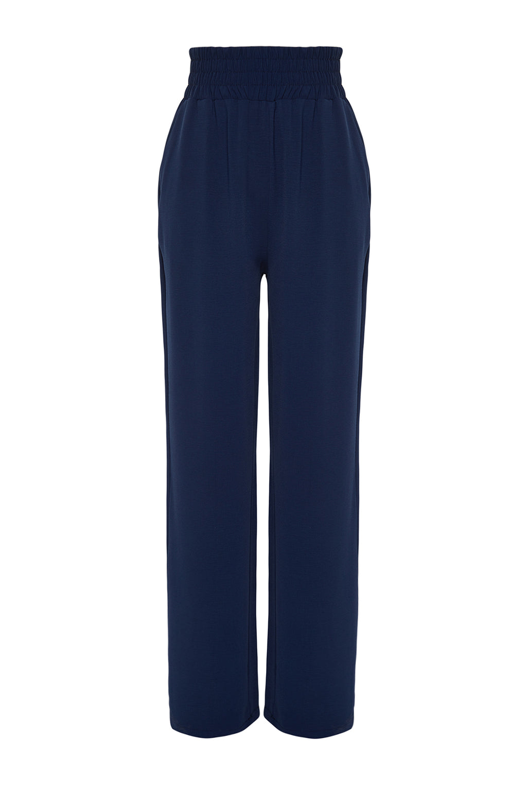 Trendyolmilla Lacivert Wide Leg/Geniş Paça Beli Lastikli Dokuma Pantolon TWOSS22PL00024