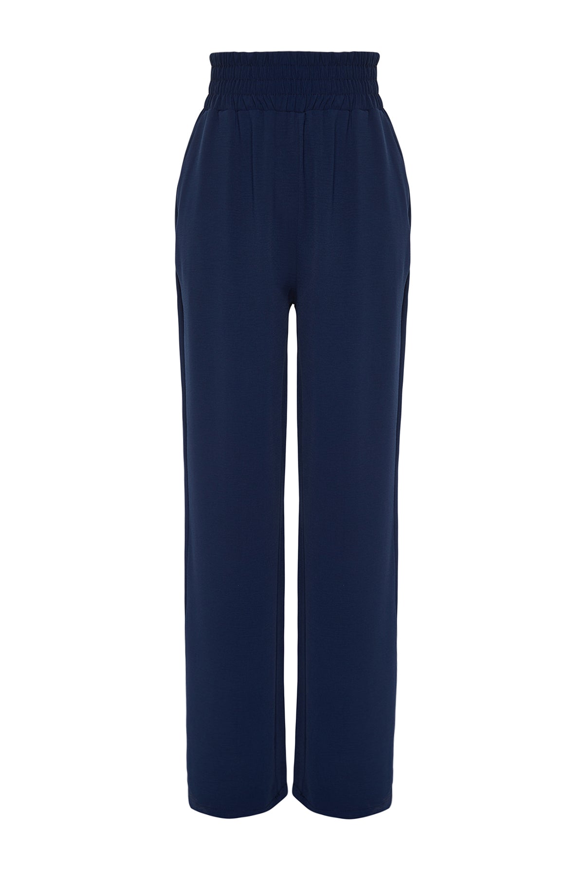 Trendyolmilla Lacivert Wide Leg/Geniş Paça Beli Lastikli Dokuma Pantolon TWOSS22PL00024