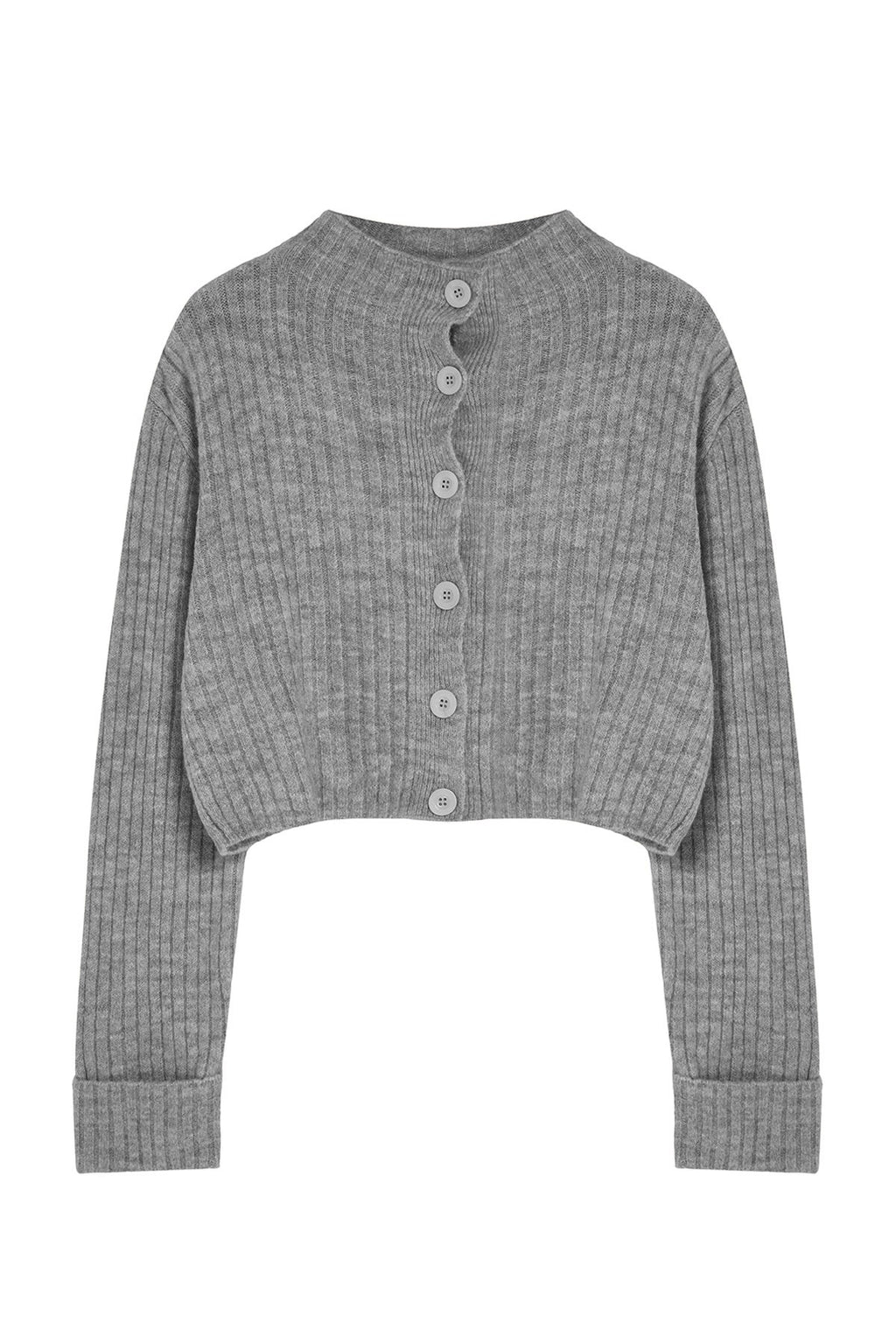 Trendyolmilla Koyu Gri Crop Yumuşak Dokulu Dik Yaka Triko Hırka TWOAW22HI0174