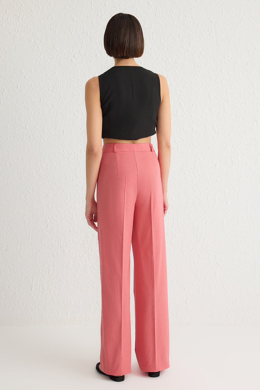 Trendyolmilla Gül Kurusu Wide Leg/Geniş Paça Yüksek Bel Dokuma Pantolon TWOSS23PL00314